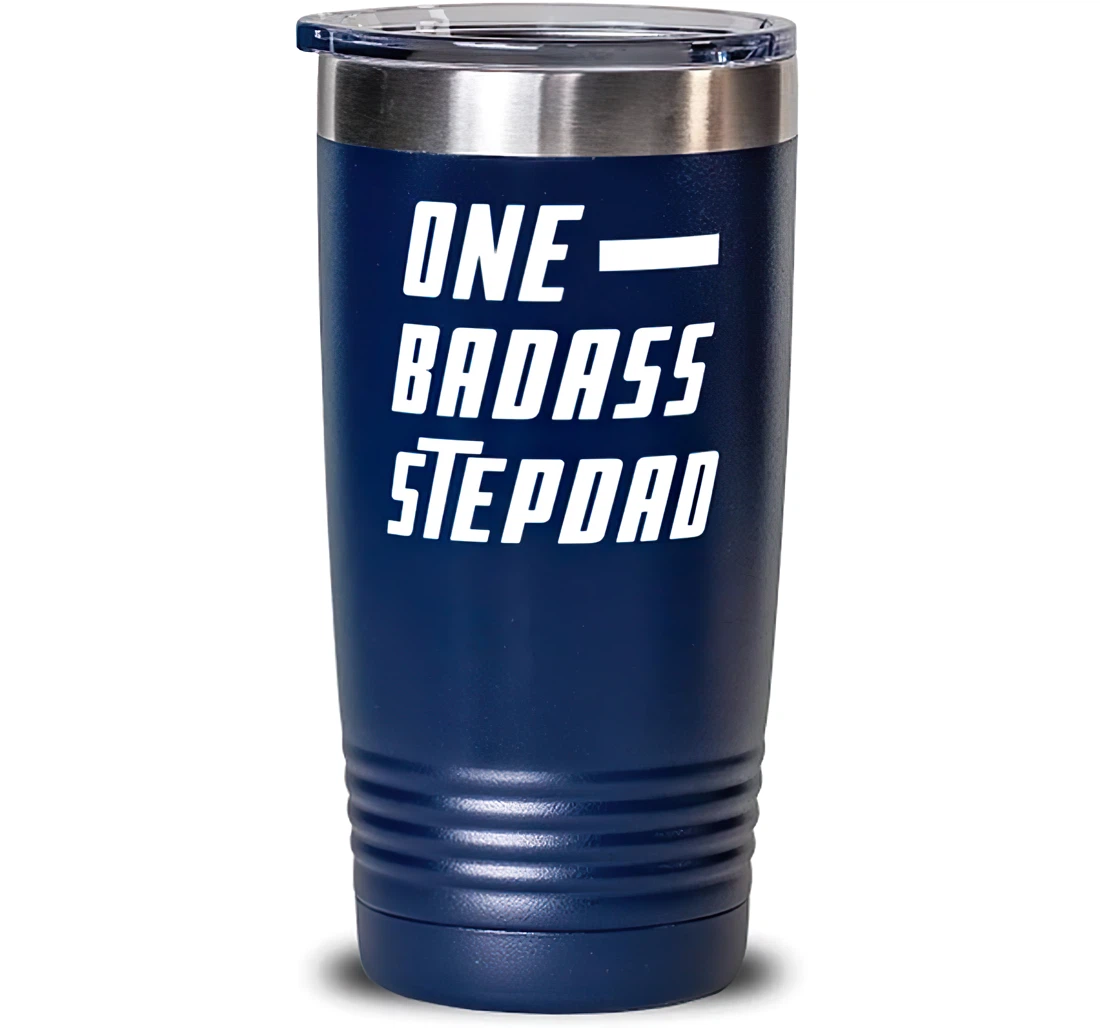 Unique Stepdad One Badass Stepdad Father's Day Blue Dad From Son Daughter Stanless Steel Tumbler 20oz