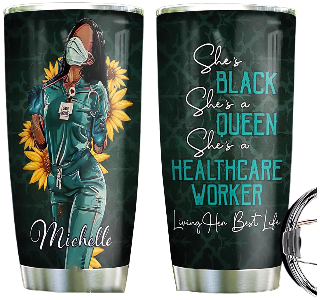 Personalized Sunflower Nurse Custom Name Cup Drinking Coffee Tumbler 20-30oz With Lid, Travel