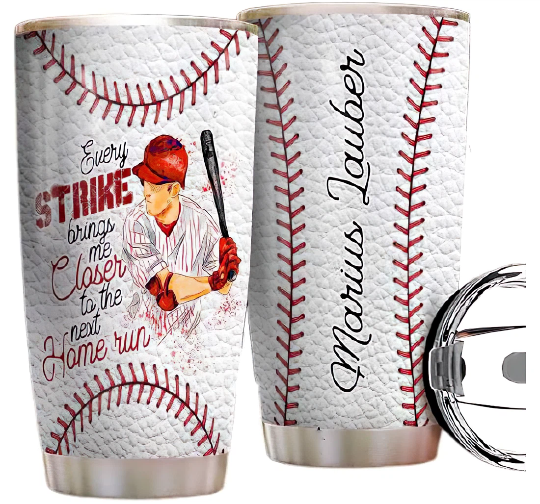 Baseball Strike Personalized Custom Name Cup Drinking Coffee Tumbler 20-30oz With Lid, Travel