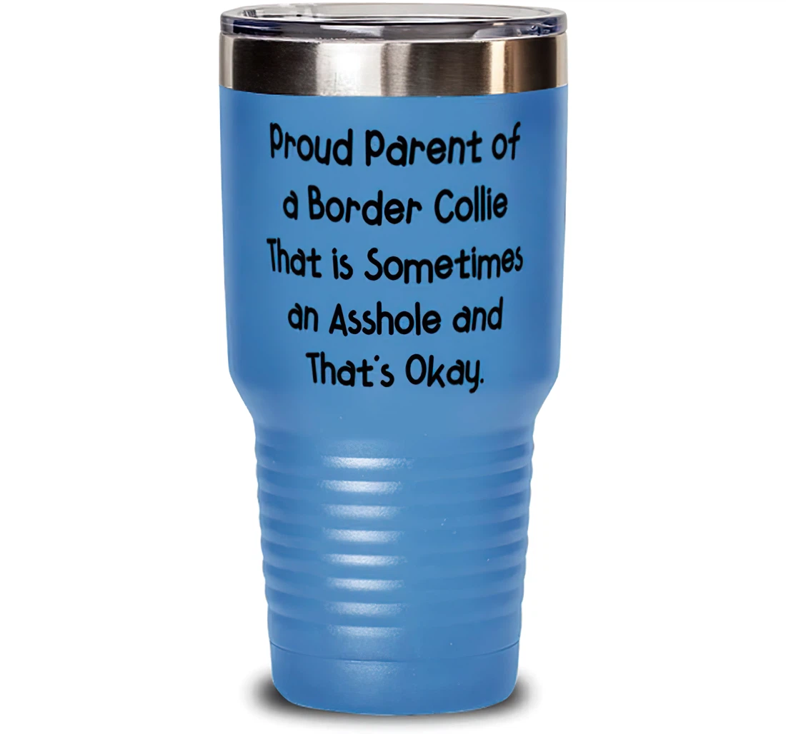 Joke Border Collie Dog Proud Parent Of A Border Collie That Is Sometimes An Asshole Love Friends Birthday Stanless Steel Tumbler 30oz