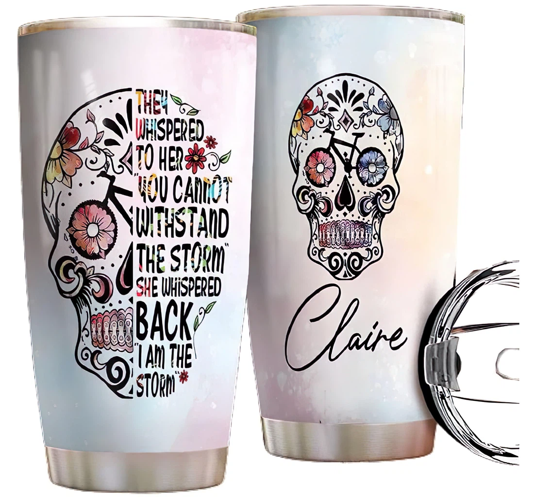 Bicycle Sugar Skull Personalized Custom Name Cup Drinking Coffee Tumbler 20-30oz With Lid, Mug