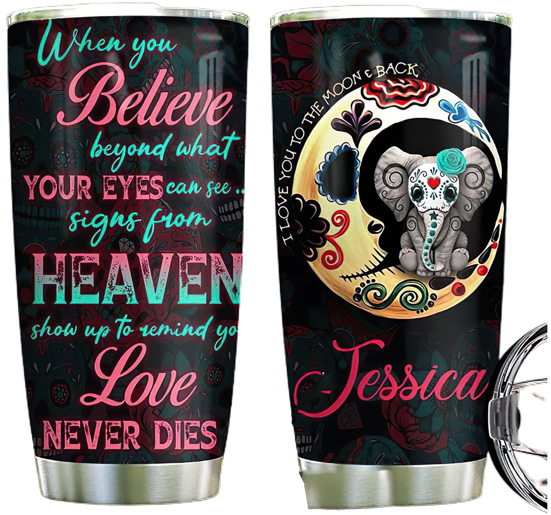 Elephant Sugar Skull Personalized Custom Name Cup Drinking Coffee Tumbler 20-30oz With Lid,