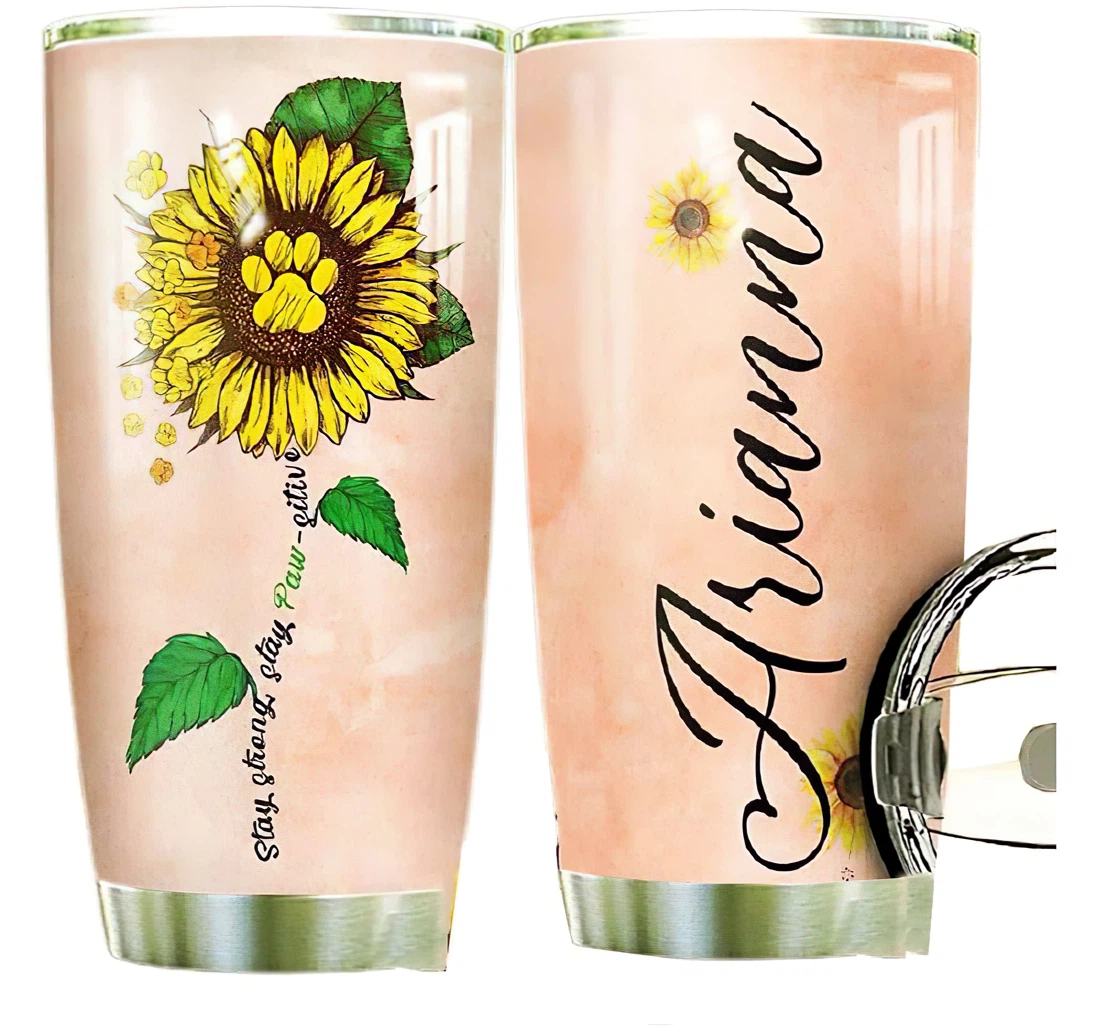 Dog Sunflower Personalized Custom Name Cup Drinking Coffee Tumbler 20-30oz With Lid, Travel