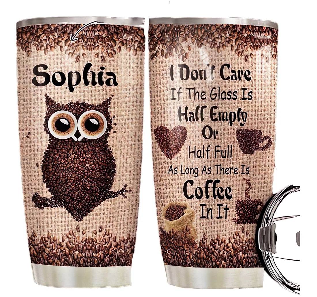 Coffee Owl Personalized Custom Name Cup Drinking Coffee Tumbler 20-30oz With Lid, Travel Mug