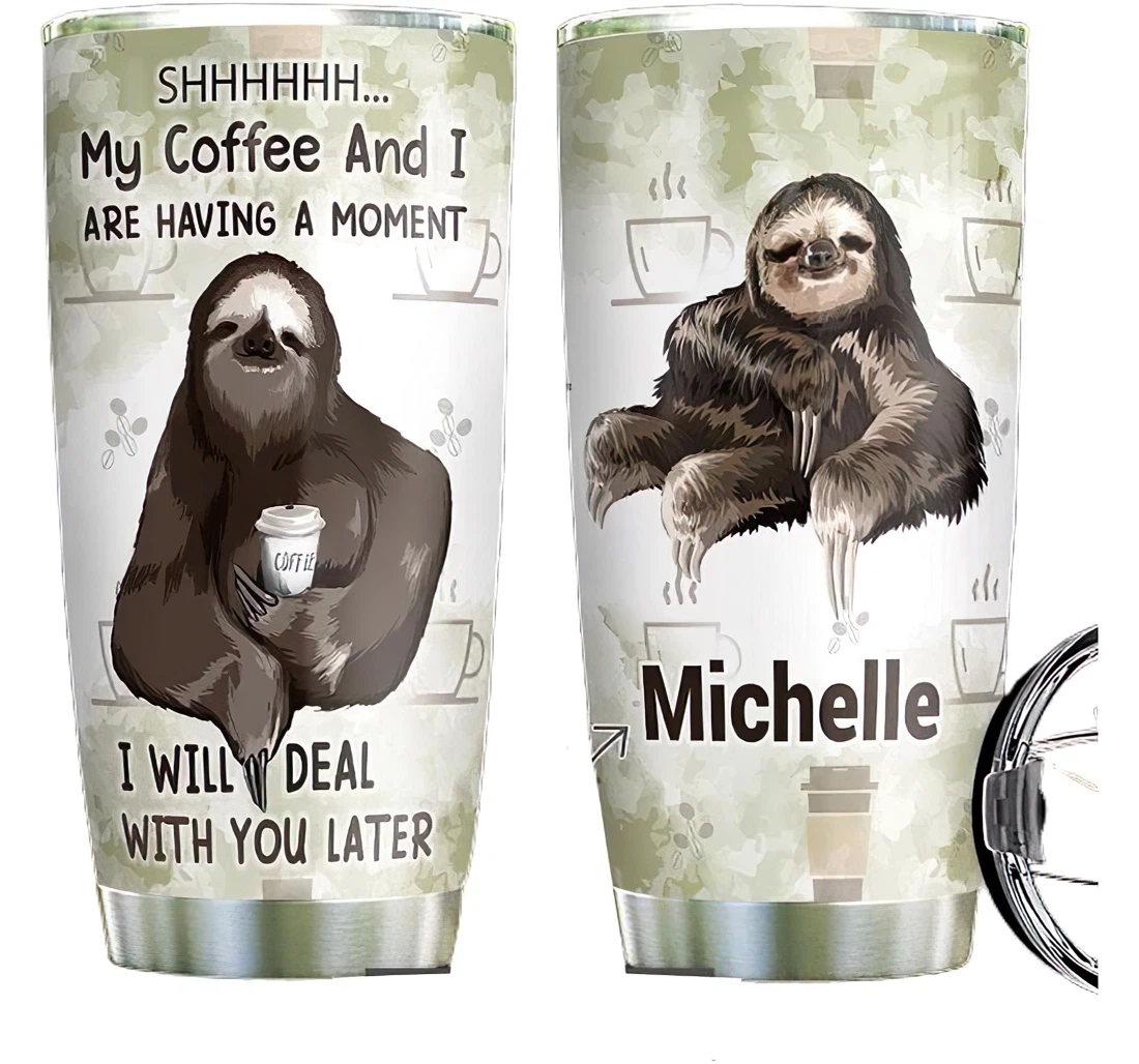 Personalized Sloth Coffee Custom Name Cup Drinking Coffee Tumbler 20-30oz With Lid, Travel Mug