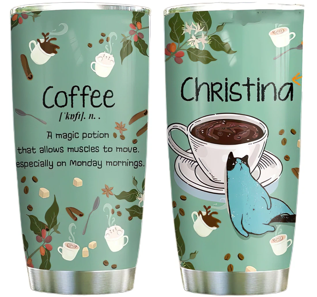 Cat Coffee Definition Personalized Custom Name Cup Drinking Coffee Tumbler 20-30oz With Lid,