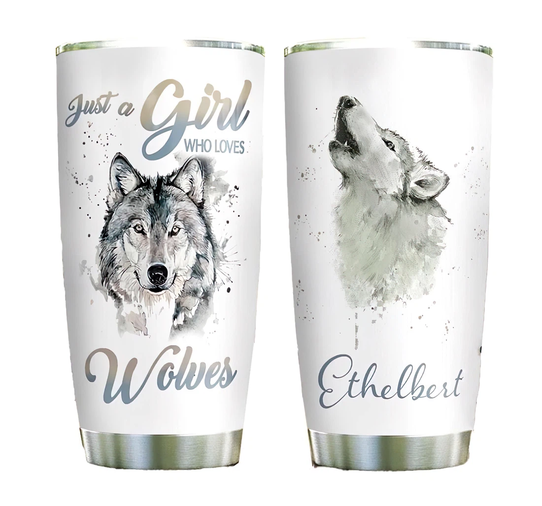 Wolf Lover Personalized Custom Name Cup Drinking Coffee Tumbler 20-30oz With Lid, Travel Mug