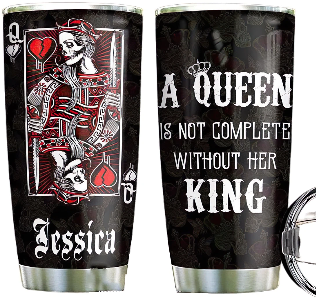 Personalized Skull Queen Custom Name Cup Drinking Coffee Tumbler 20-30oz With Lid, Travel Mug