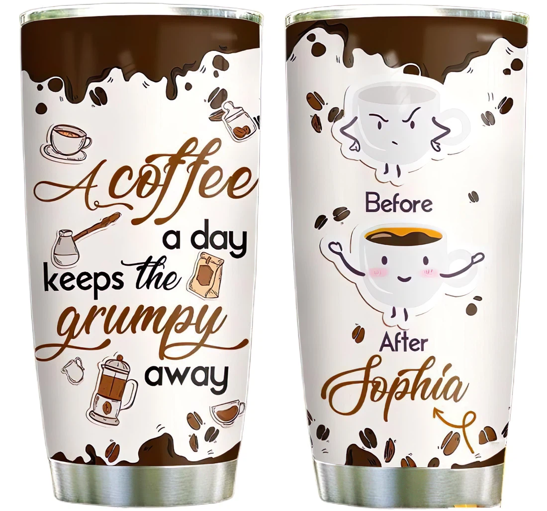 A Coffee Day Personalized Custom Name Cup Drinking Coffee Tumbler 20-30oz With Lid, Travel Mug