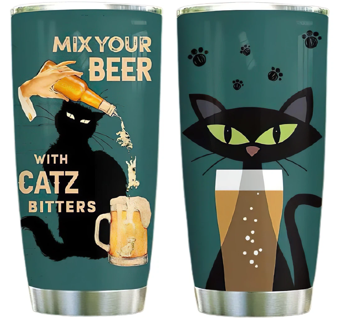 Cat Beer Custom Name Cup Drinking Coffee Tumbler 20-30oz With Lid, Travel Coffee Mug