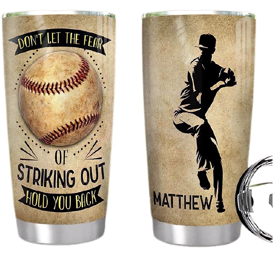 Baseball Pitcher Personalized Custom Name Cup Drinking Coffee Tumbler 20-30oz With Lid, Travel