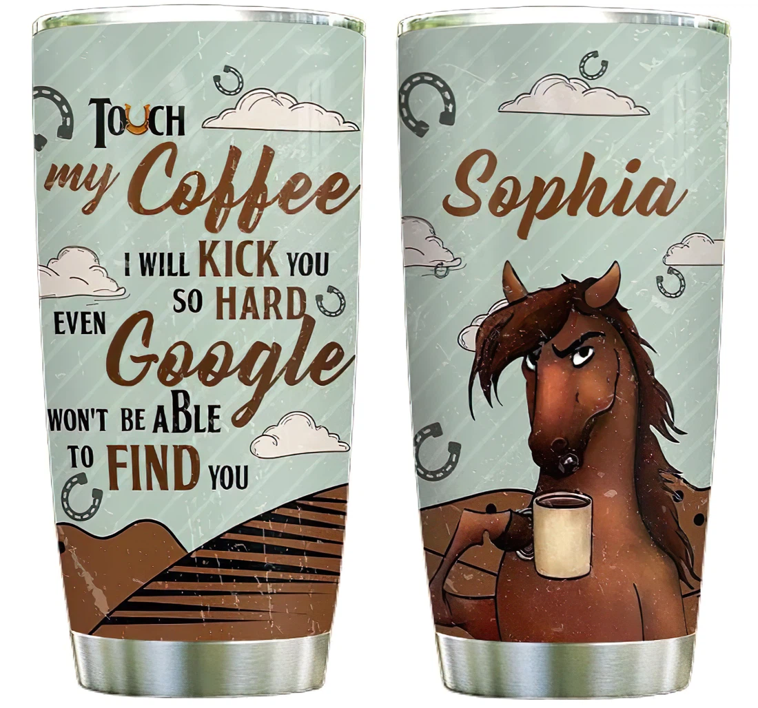 Coffee Horse Personalized Custom Name Cup Drinking Coffee Tumbler 20-30oz With Lid, Travel Mug