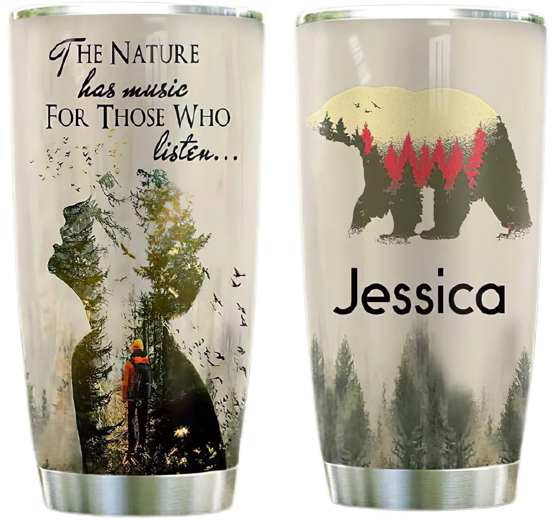 Bear Hiking Music Personalized Custom Name Cup Drinking Coffee Tumbler 20-30oz With Lid, Mug