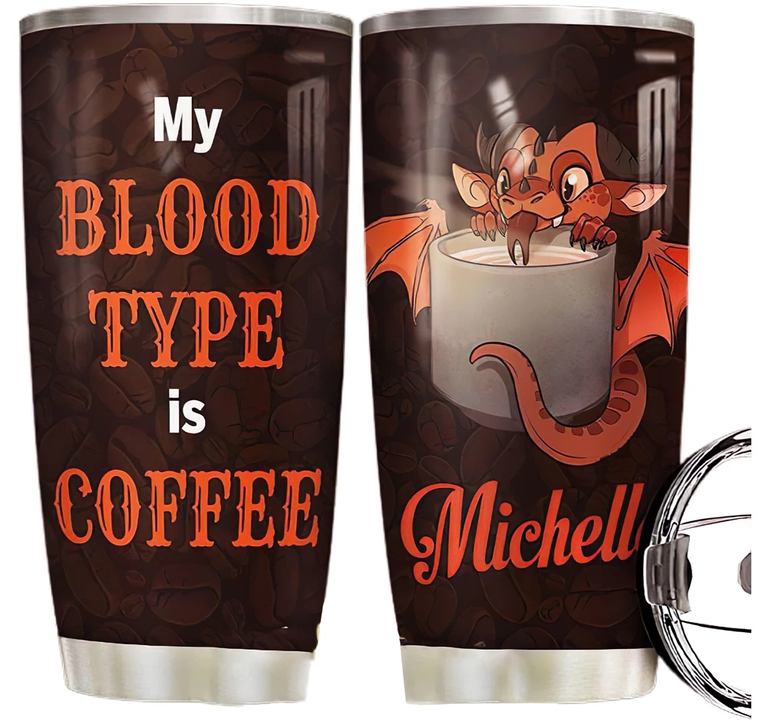 Coffee Dragon Personalized Custom Name Cup Drinking Coffee Tumbler 20-30oz With Lid, Travel