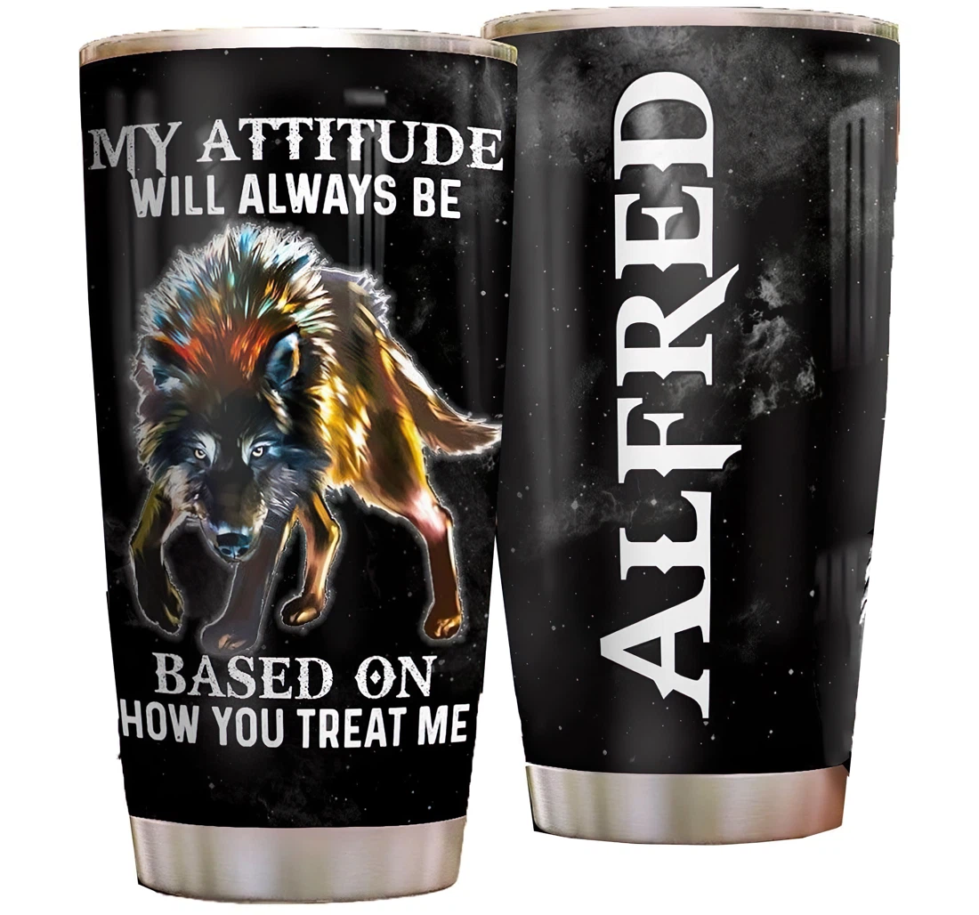 Wolf Personalized Custom Name Cup Drinking Coffee Tumbler 20-30oz With Lid, Travel Coffee Mug