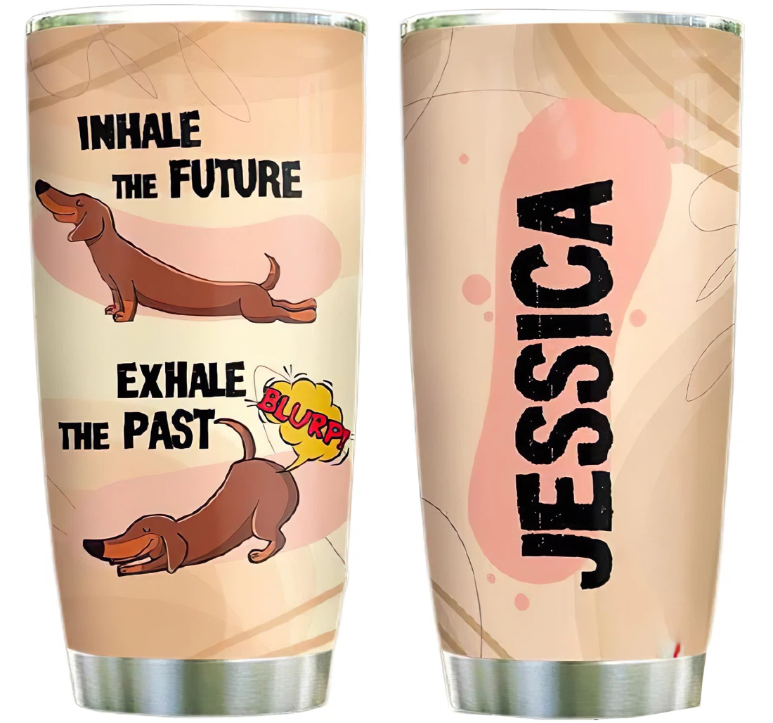 Dachshund Yoga Personalized Custom Name Cup Drinking Coffee Tumbler 20-30oz With Lid, Travel