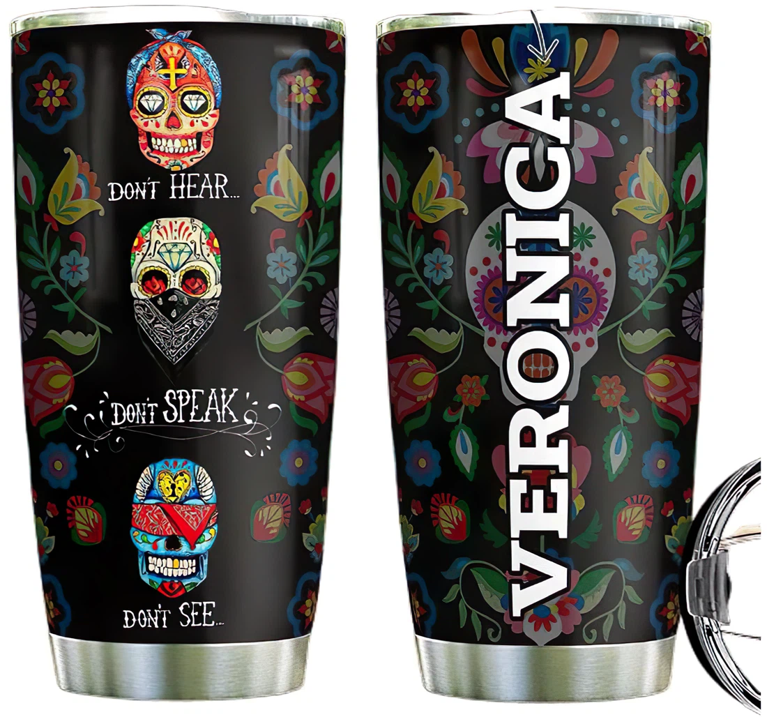 Personalized Sugar Skull Rules Custom Name Cup Drinking Coffee Tumbler 20-30oz With Lid, Mug