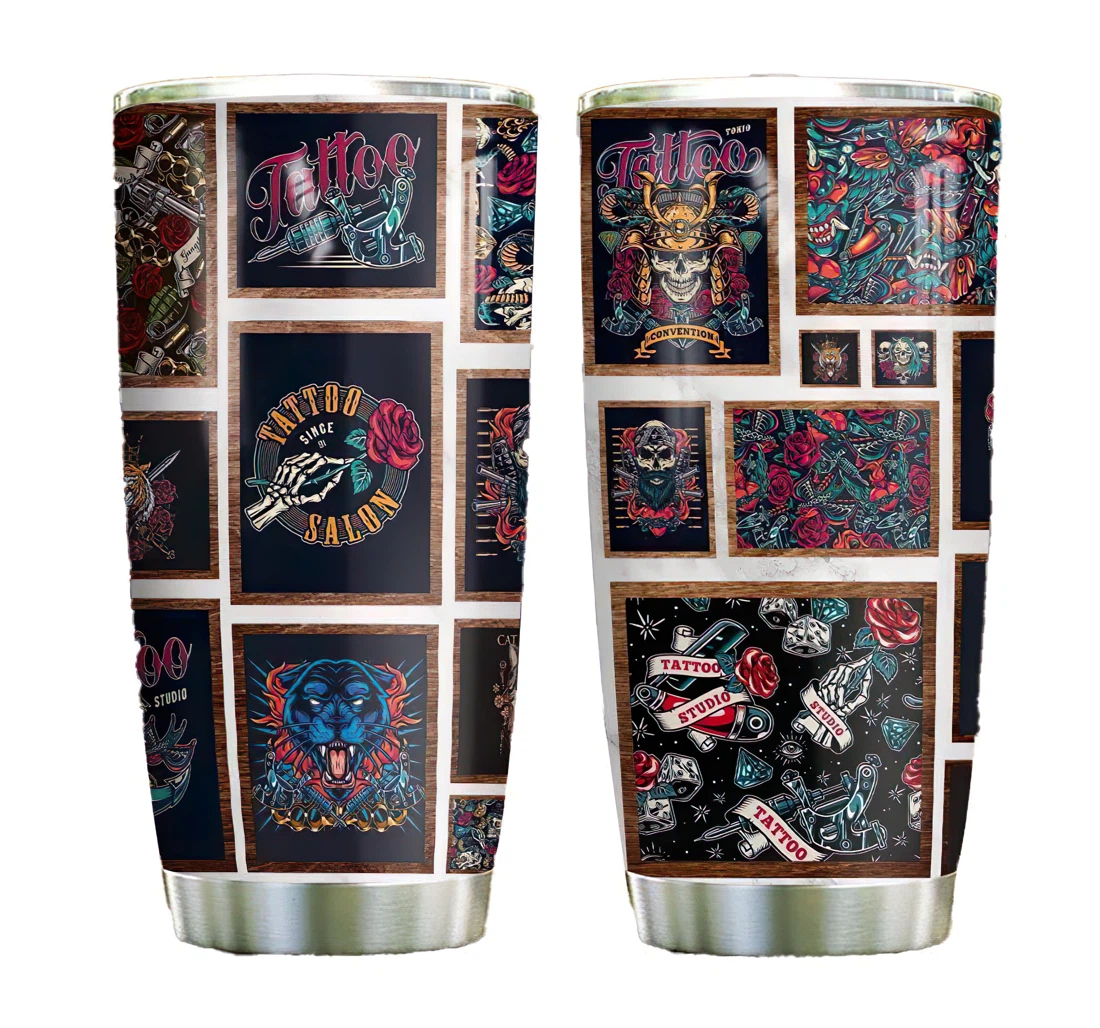 Tattoo Studio Wall Custom Name Cup Drinking Coffee Tumbler 20-30oz With Lid, Travel Coffee Mug