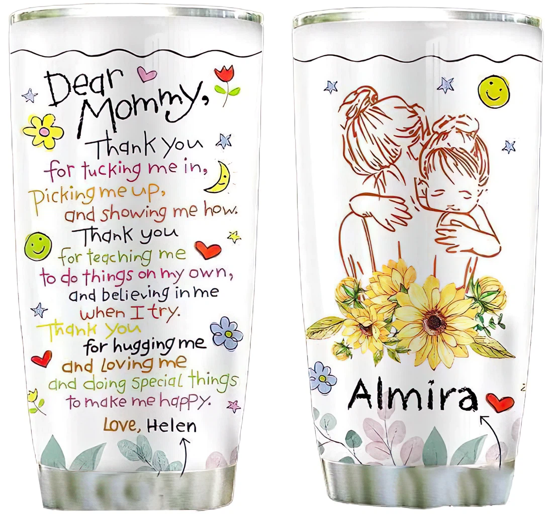 Dear Sunflower Mommy Personalized Custom Name Cup Drinking Coffee Tumbler 20-30oz With Lid,