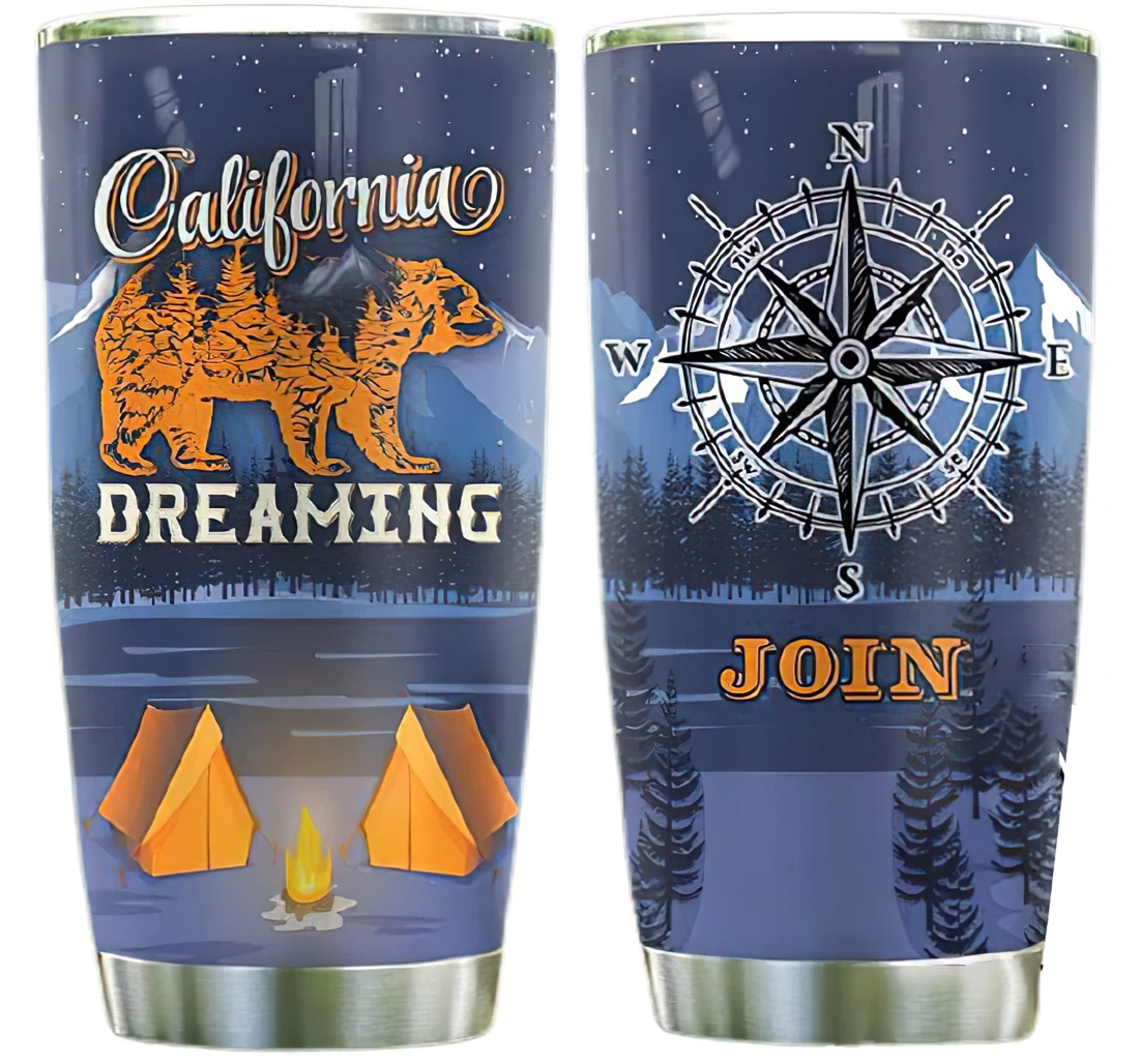 Bear Camping California Personalized Custom Name Cup Drinking Coffee Tumbler 20-30oz With Lid,