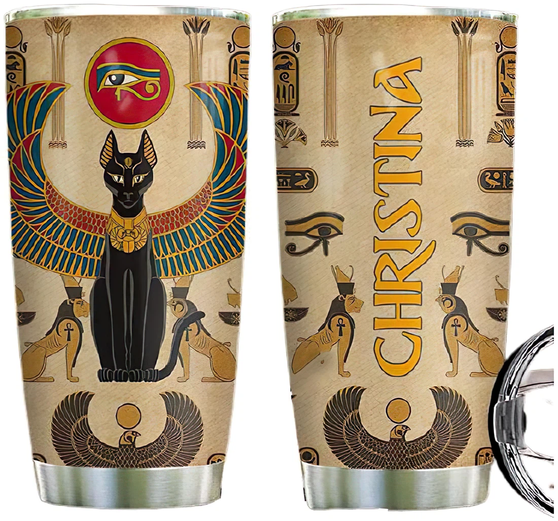 Ancient Egyptian Cat With Wings Personalized Custom Name Cup Drinking Coffee Tumbler 20-30oz