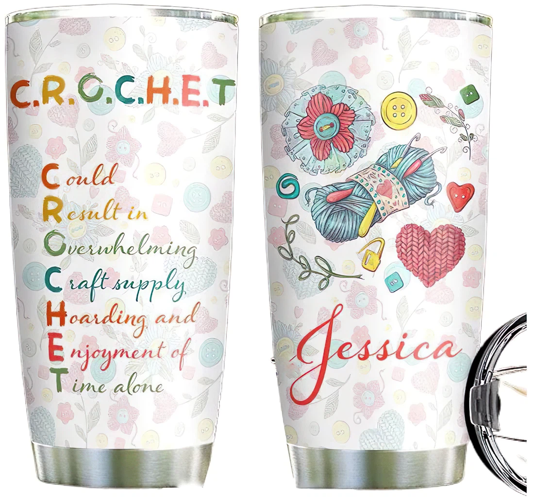 Personalized Crochet Words Custom Name Cup Drinking Coffee Tumbler 20-30oz With Lid, Travel