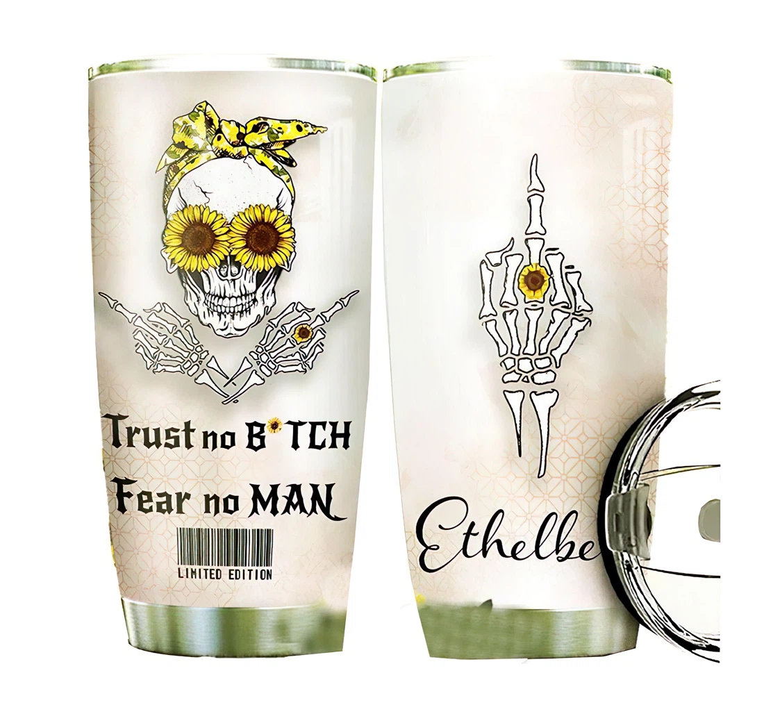 Skull Sunflower Personalized Custom Name Cup Drinking Coffee Tumbler 20-30oz With Lid, Travel