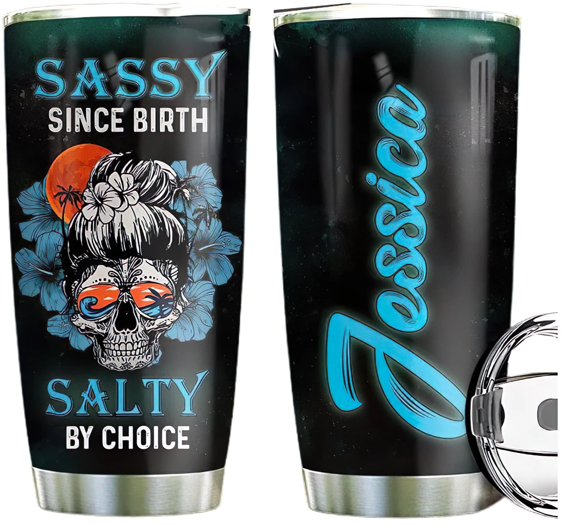 Personalized Skull Ocean Custom Name Cup Drinking Coffee Tumbler 20-30oz With Lid, Travel Mug