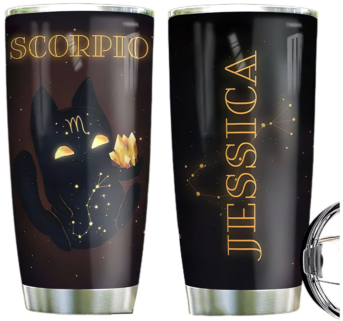 Personalized Cute Zodiac Scorpio Custom Name Cup Drinking Coffee Tumbler 20-30oz With Lid, Mug