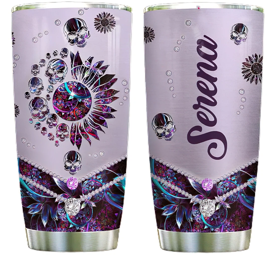 Metal Style Skull Flower Personalized Custom Name Cup Drinking Coffee Tumbler 20-30oz With Mug