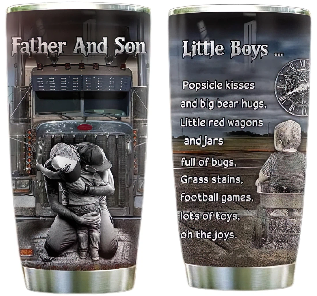 Father And Son Trucker In The Future Custom Name Cup Drinking Coffee Tumbler 20-30oz With Lid,