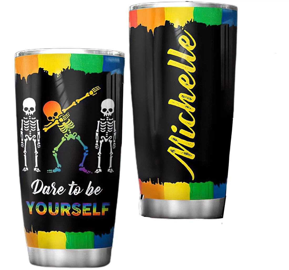 Lgbt Skull Personalized Custom Name Cup Drinking Coffee Tumbler 20-30oz With Lid, Travel Mug