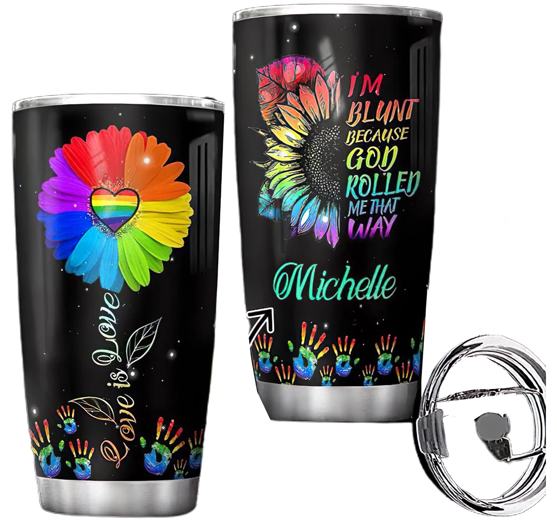 Lgbt Sunflower Personalized Custom Name Cup Drinking Coffee Tumbler 20-30oz With Lid, Travel