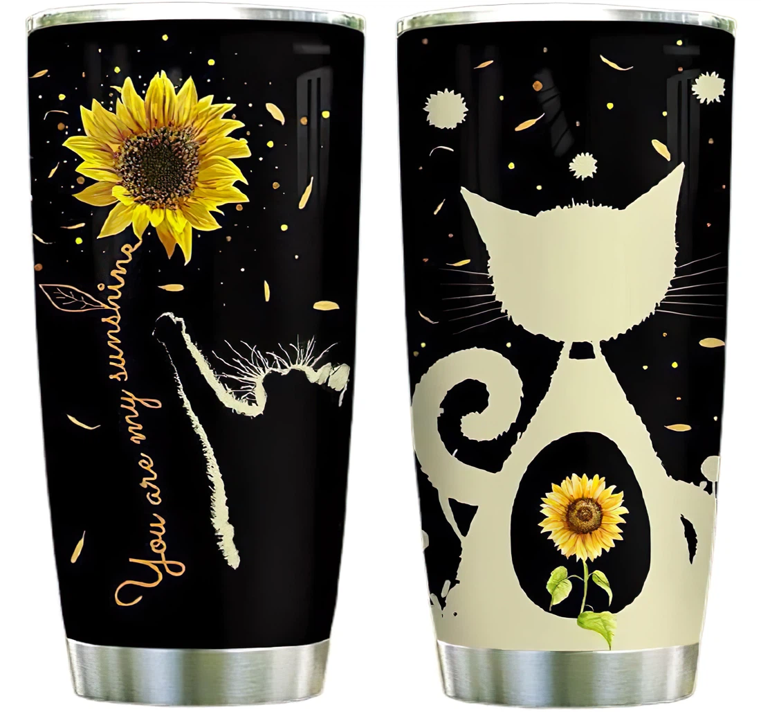 Cat Sunshine Custom Name Cup Drinking Coffee Tumbler 20-30oz With Lid, Travel Coffee Mug