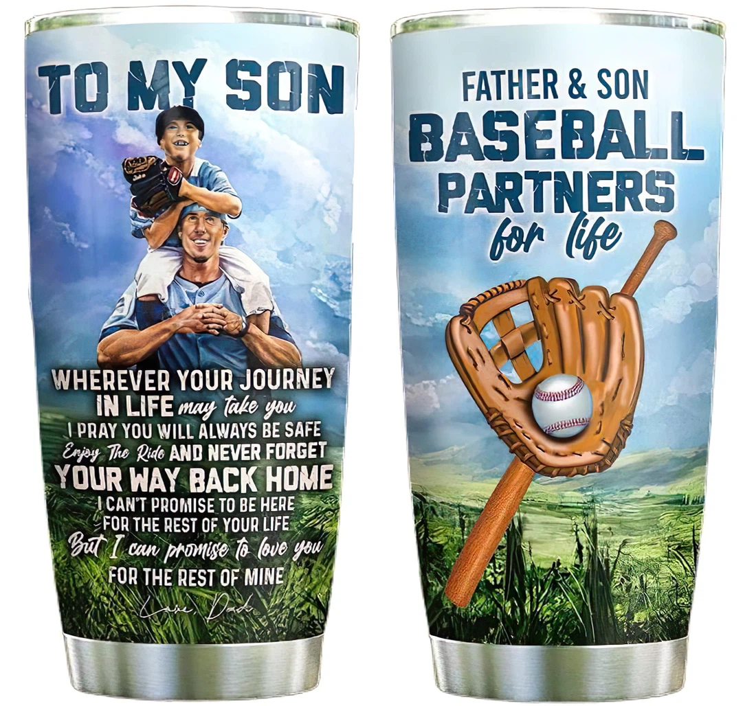 To My Son Baseball Partners Custom Name Cup Drinking Coffee Tumbler 20-30oz With Lid, Travel