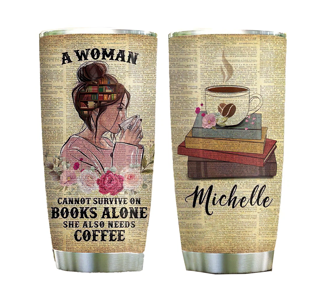 Woman Book Coffee Personalized Custom Name Cup Drinking Coffee Tumbler 20-30oz With Lid, Mug