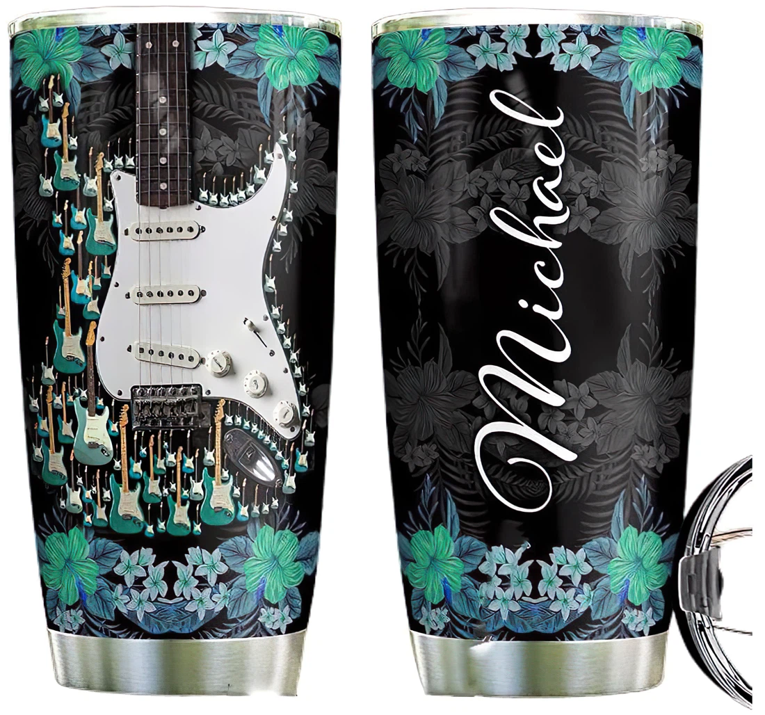 Personalized Electric Guitar Tropical Style Custom Name Cup Drinking Coffee Tumbler 20-30oz