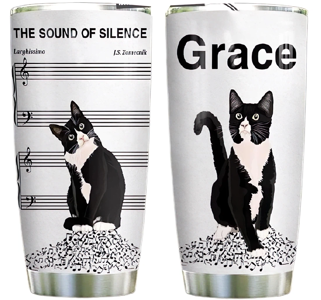 Cat The Sound Of Silence Personalized Custom Name Cup Drinking Coffee Tumbler 20-30oz With Mug