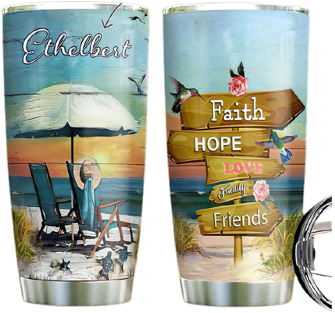 Faith Beach Personalized Custom Name Cup Drinking Coffee Tumbler 20-30oz With Lid, Travel Mug