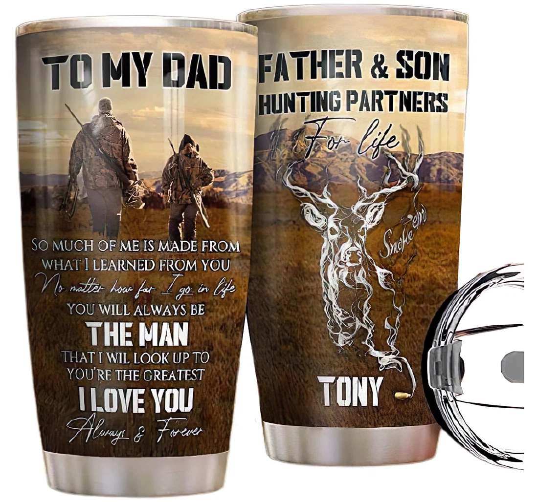 Father Hunting Personalized Custom Name Cup Drinking Coffee Tumbler 20-30oz With Lid, Travel