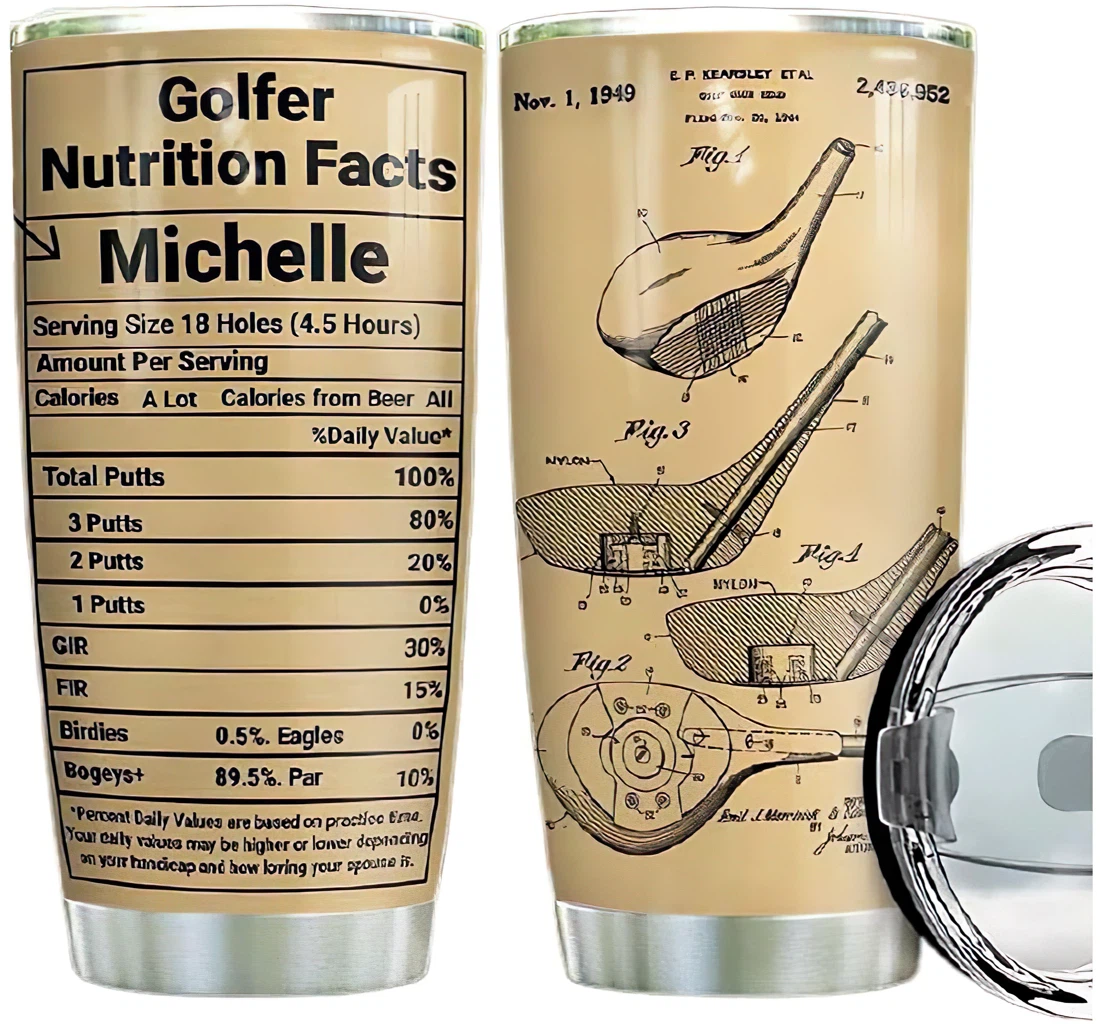 Golf Club Facts Personalized Custom Name Cup Drinking Coffee Tumbler 20-30oz With Lid, Travel