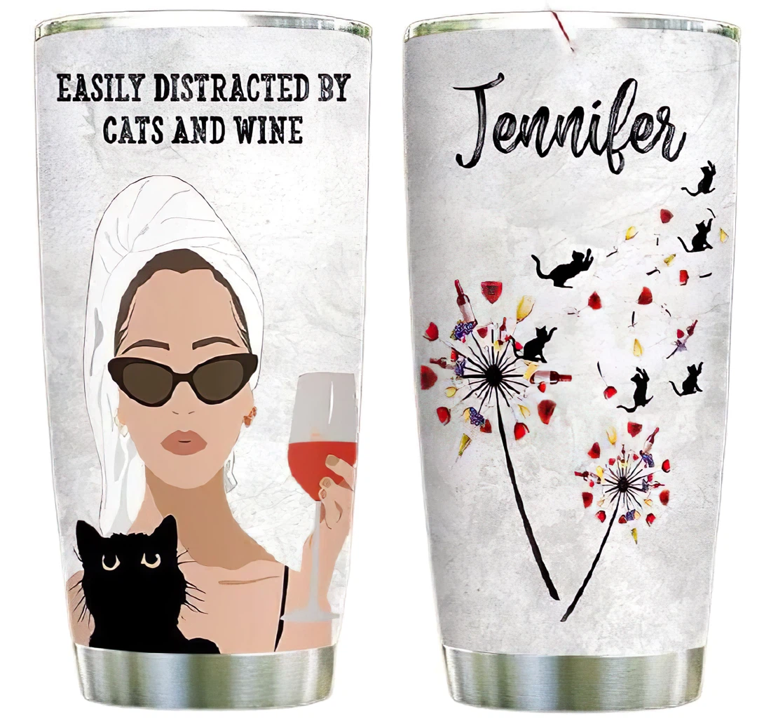 Cats And Wine Dandelion Personalized Custom Name Cup Drinking Coffee Tumbler 20-30oz With Lid,