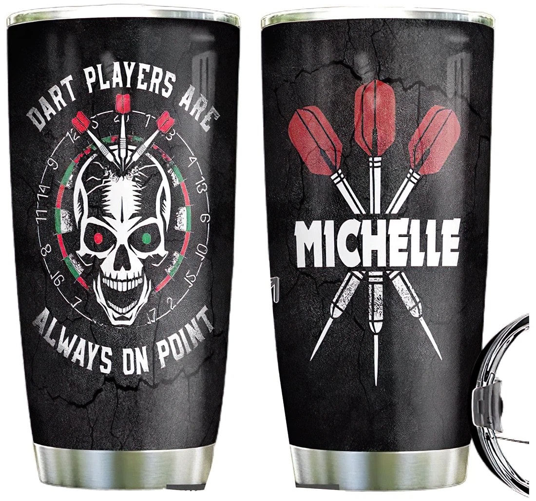 Dart Skull Personalized Custom Name Cup Drinking Coffee Tumbler 20-30oz With Lid, Travel Mug