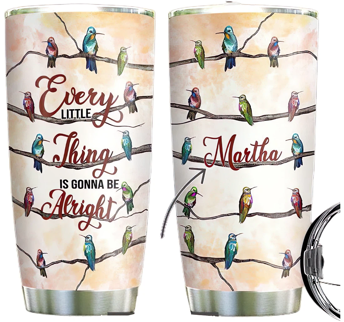 Hummingbird Personalized Custom Name Cup Drinking Coffee Tumbler 20-30oz With Lid, Travel Mug