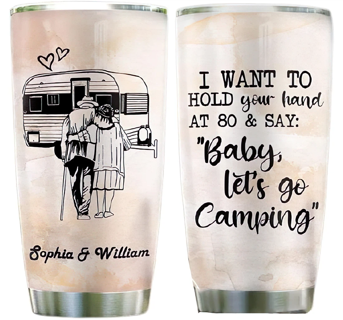 Camping Couple Personalized Custom Name Cup Drinking Coffee Tumbler 20-30oz With Lid, Travel