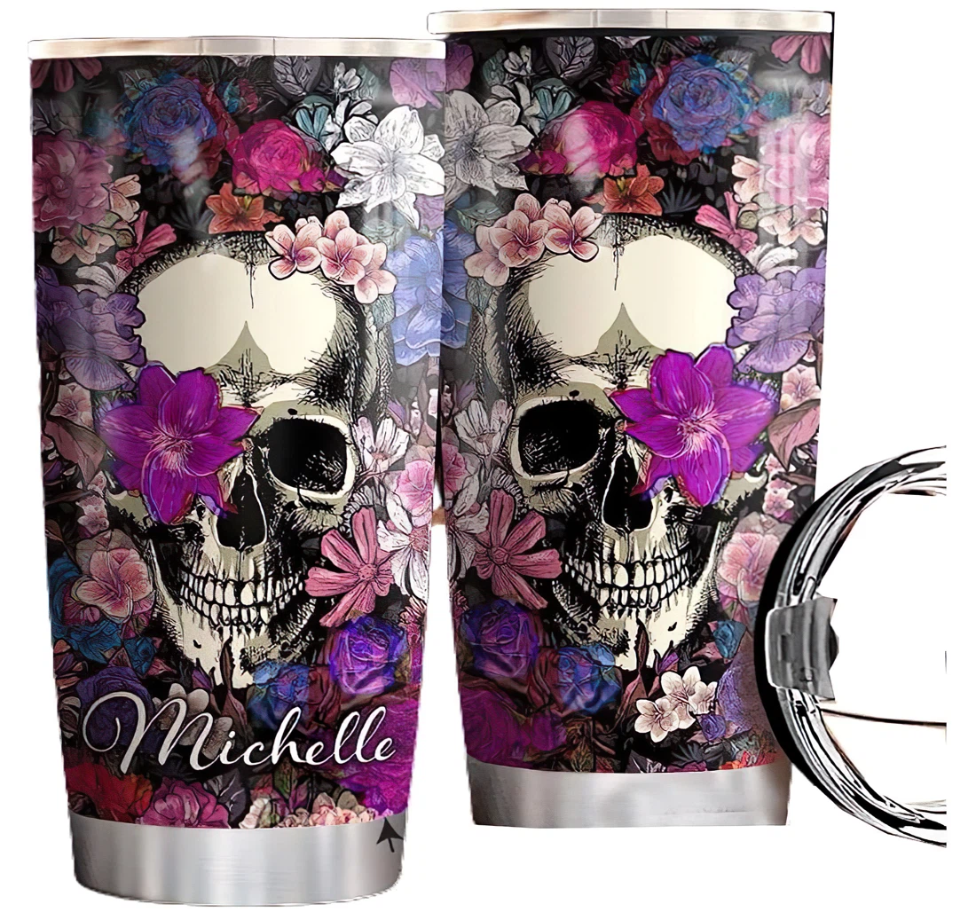 Skull Personalized Custom Name Cup Drinking Coffee Tumbler 20-30oz With Lid, Travel Coffee Mug