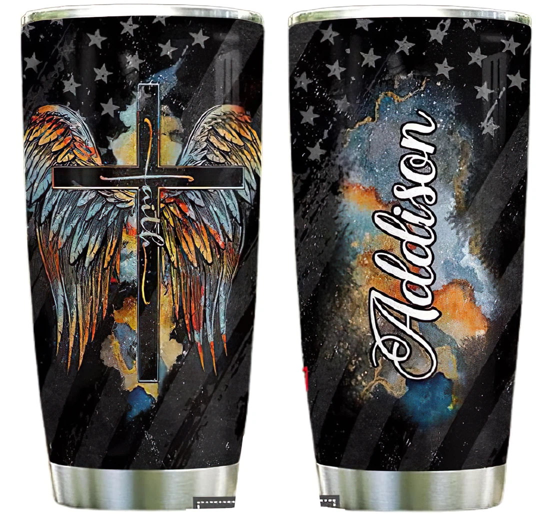 Faith American Flag Personalized Custom Name Cup Drinking Coffee Tumbler 20-30oz With Lid, Mug