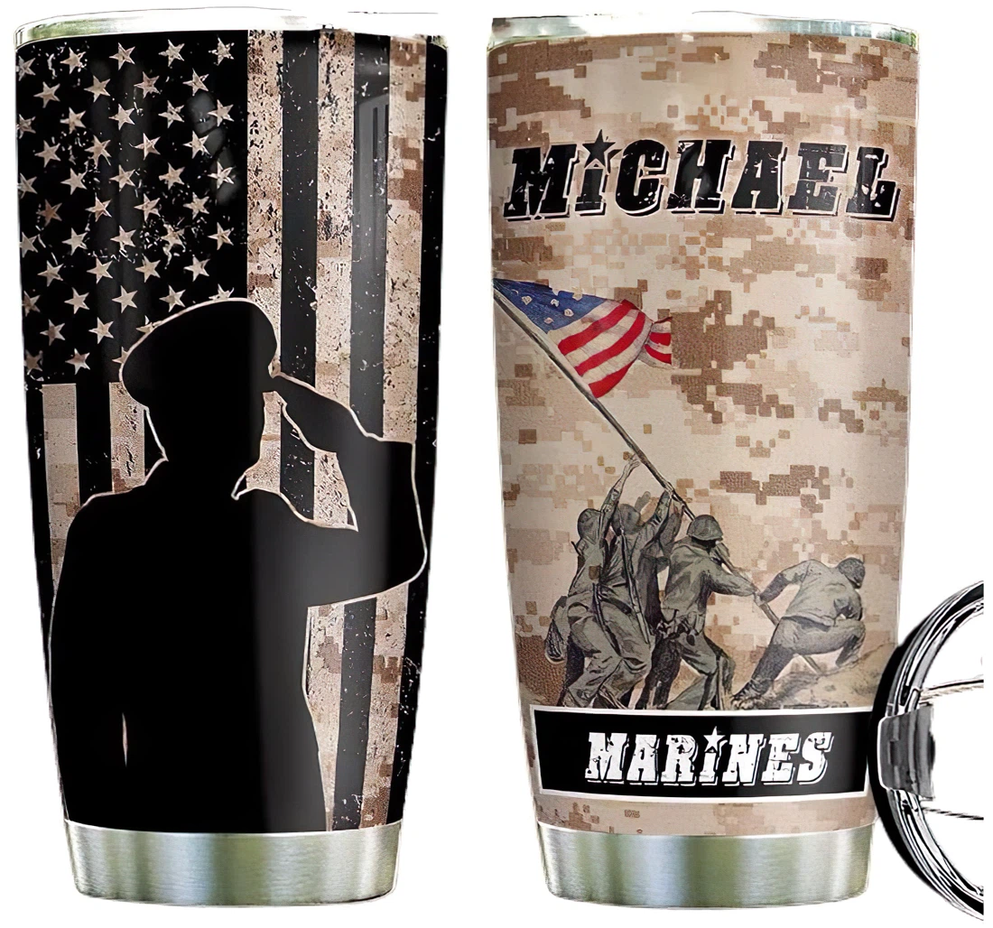 Personalized Marine Corps Custom Name Cup Drinking Coffee Tumbler 20-30oz With Lid, Travel Mug