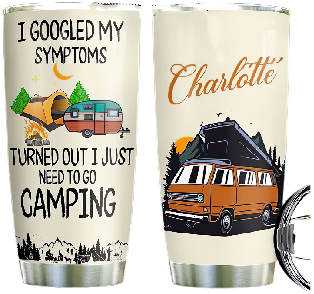 Camping Symptoms Personalized Custom Name Cup Drinking Coffee Tumbler 20-30oz With Lid, Travel