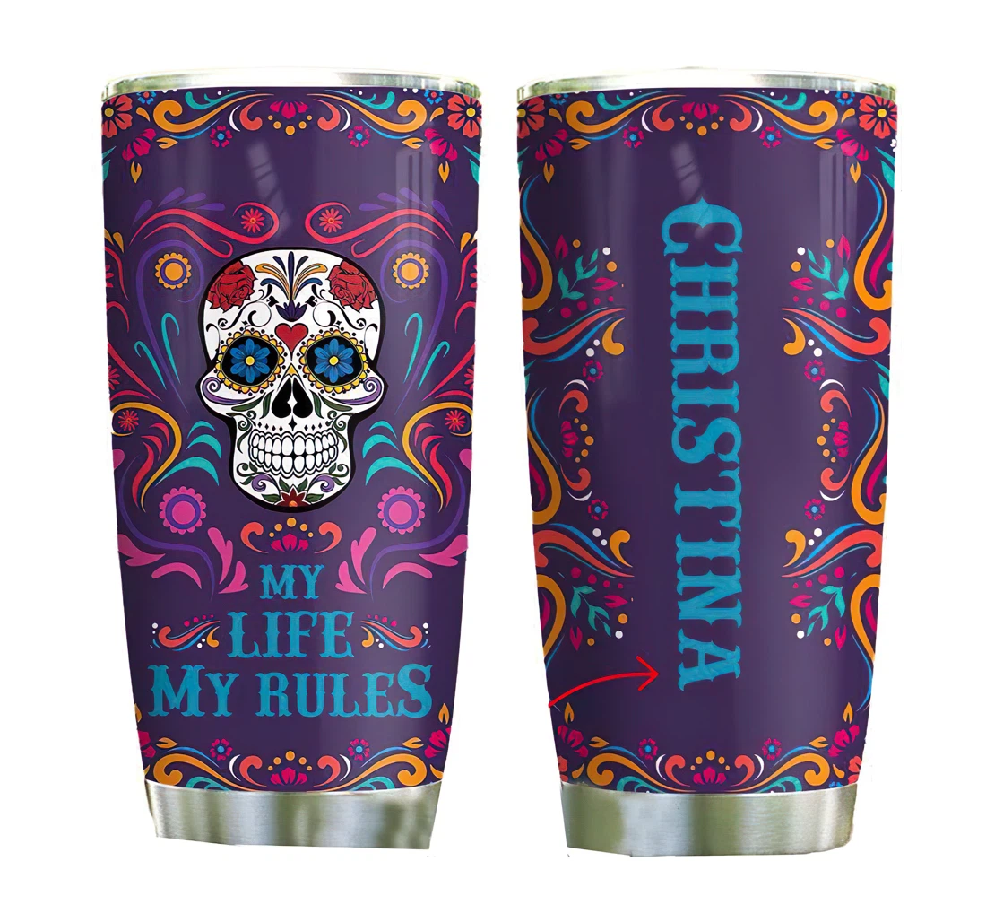 Sweet Skull Girl Personalized Custom Name Cup Drinking Coffee Tumbler 20-30oz With Lid, Travel